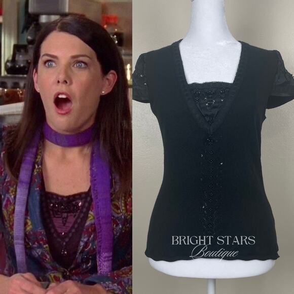 Extremely Rare Vintage Black Beaded Wool Silk Top ALT ASO Lorelai Gilmore Girls - Picture 1 of 10
